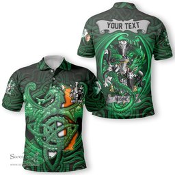 ScotsTee Shop Irish Edney Coat of Arms Irish Polo Shirt Family Crest Green Dragon Of Ireland Polo Shirt