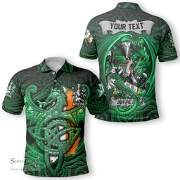 ScotsTee Shop Irish Duffield Coat of Arms Irish Polo Shirt Family Crest Green Dragon Of Ireland Polo Shirt
