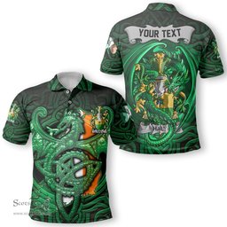 ScotsTee Shop Irish Haly or O Haly Coat of Arms Irish Polo Shirt Family Crest Green Dragon Of Ireland Polo Shirt