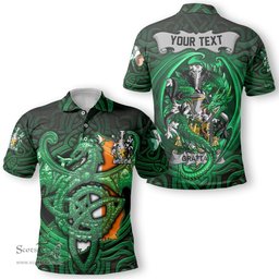 ScotsTee Shop Irish Grattan or McGrattan Coat of Arms Irish Polo Shirt Family Crest Green Dragon Of Ireland Polo Shirt