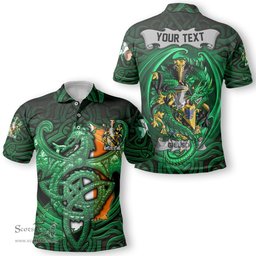 ScotsTee Shop Irish Gillson Coat of Arms Irish Polo Shirt Family Crest Green Dragon Of Ireland Polo Shirt