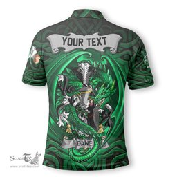 ScotsTee Shop Irish Dane or O Dane Coat of Arms Irish Polo Shirt Family Crest Green Dragon Of Ireland Polo Shirt