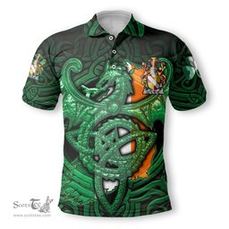 ScotsTee Shop Irish Fitz Nicol Coat of Arms Irish Polo Shirt Family Crest Green Dragon Of Ireland Polo Shirt