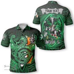 ScotsTee Shop Irish Howlett or Hewlett Coat of Arms Irish Polo Shirt Family Crest Green Dragon Of Ireland Polo Shirt