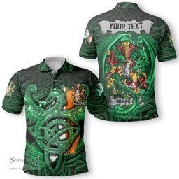 ScotsTee Shop Irish Hemphill Coat of Arms Irish Polo Shirt Family Crest Green Dragon Of Ireland Polo Shirt