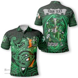 ScotsTee Shop Irish McGettigan or Gethin Coat of Arms Irish Polo Shirt Family Crest Green Dragon Of Ireland Polo Shirt