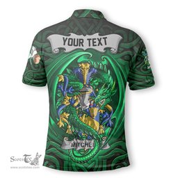 ScotsTee Shop Irish Mitchell Coat of Arms Irish Polo Shirt Family Crest Green Dragon Of Ireland Polo Shirt