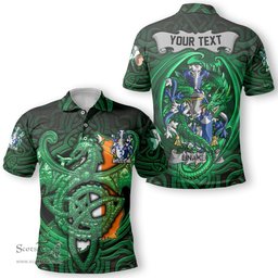 ScotsTee Shop Irish Linaker Coat of Arms Irish Polo Shirt Family Crest Green Dragon Of Ireland Polo Shirt