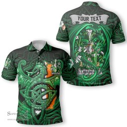ScotsTee Shop Irish Loughnan or O Loughnan Coat of Arms Irish Polo Shirt Family Crest Green Dragon Of Ireland Polo Shirt