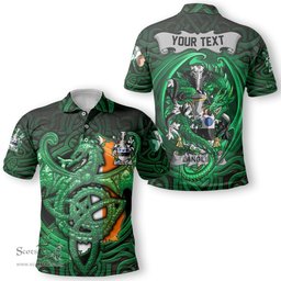 ScotsTee Shop Irish Langley Coat of Arms Irish Polo Shirt Family Crest Green Dragon Of Ireland Polo Shirt