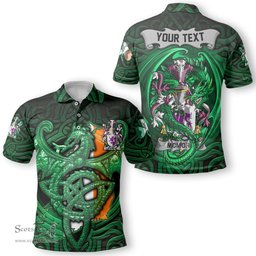 ScotsTee Shop Irish McMore or More Coat of Arms Irish Polo Shirt Family Crest Green Dragon Of Ireland Polo Shirt
