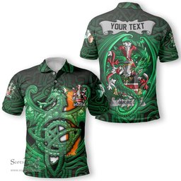 ScotsTee Shop Irish Harrison Coat of Arms Irish Polo Shirt Family Crest Green Dragon Of Ireland Polo Shirt