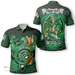 ScotsTee Shop Irish Kildahl Coat of Arms Irish Polo Shirt Family Crest Green Dragon Of Ireland Polo Shirt