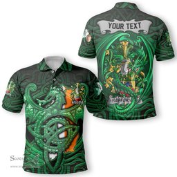 ScotsTee Shop Irish Heffernan or O Heffernan Coat of Arms Irish Polo Shirt Family Crest Green Dragon Of Ireland Polo Shirt