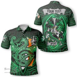 ScotsTee Shop Irish Kemble Coat of Arms Irish Polo Shirt Family Crest Green Dragon Of Ireland Polo Shirt