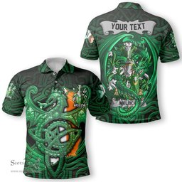 ScotsTee Shop Irish Meldon or Muldoon Coat of Arms Irish Polo Shirt Family Crest Green Dragon Of Ireland Polo Shirt