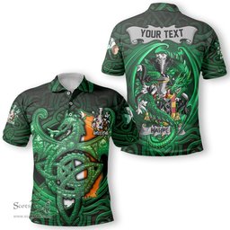 ScotsTee Shop Irish Harper Coat of Arms Irish Polo Shirt Family Crest Green Dragon Of Ireland Polo Shirt