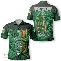 ScotsTee Shop Irish McCurdy or Curdy Coat of Arms Irish Polo Shirt Family Crest Green Dragon Of Ireland Polo Shirt