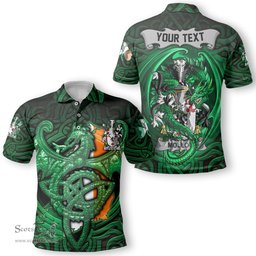 ScotsTee Shop Irish Molloy or O Mulloy Coat of Arms Irish Polo Shirt Family Crest Green Dragon Of Ireland Polo Shirt