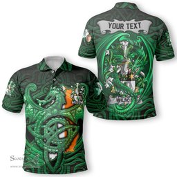 ScotsTee Shop Irish Wilson Coat of Arms Irish Polo Shirt Family Crest Green Dragon Of Ireland Polo Shirt