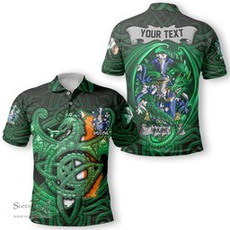 ScotsTee Shop Irish Parry Coat of Arms Irish Polo Shirt Family Crest Green Dragon Of Ireland Polo Shirt