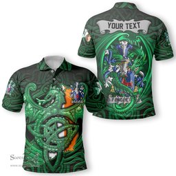 ScotsTee Shop Irish Pendleton Coat of Arms Irish Polo Shirt Family Crest Green Dragon Of Ireland Polo Shirt