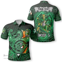 ScotsTee Shop Irish Rogan or O Rogan Coat of Arms Irish Polo Shirt Family Crest Green Dragon Of Ireland Polo Shirt