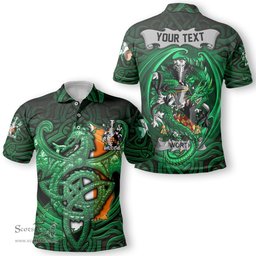 ScotsTee Shop Irish Worth or McWorth Coat of Arms Irish Polo Shirt Family Crest Green Dragon Of Ireland Polo Shirt