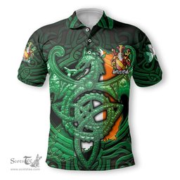 ScotsTee Shop Irish Ormesby Coat of Arms Irish Polo Shirt Family Crest Green Dragon Of Ireland Polo Shirt