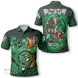 ScotsTee Shop Irish Shevlin Coat of Arms Irish Polo Shirt Family Crest Green Dragon Of Ireland Polo Shirt