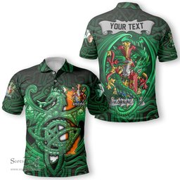 ScotsTee Shop Irish Wormington Coat of Arms Irish Polo Shirt Family Crest Green Dragon Of Ireland Polo Shirt