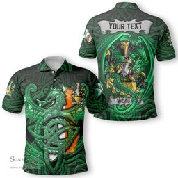ScotsTee Shop Irish Wogan Coat of Arms Irish Polo Shirt Family Crest Green Dragon Of Ireland Polo Shirt