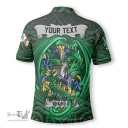 ScotsTee Shop Irish Tomkins Coat of Arms Irish Polo Shirt Family Crest Green Dragon Of Ireland Polo Shirt