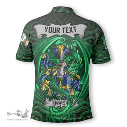 ScotsTee Shop Irish Ward Coat of Arms Irish Polo Shirt Family Crest Green Dragon Of Ireland Polo Shirt