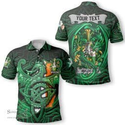 ScotsTee Shop Irish Mullady or O Mullady Coat of Arms Irish Polo Shirt Family Crest Green Dragon Of Ireland Polo Shirt