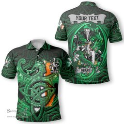 ScotsTee Shop Irish Perkins Coat of Arms Irish Polo Shirt Family Crest Green Dragon Of Ireland Polo Shirt