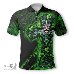 ScotsTee Shop Irish Wethers Coat of Arms Irish Polo Shirt Family Crest Celtic Cross And Dragon Polo Shirt