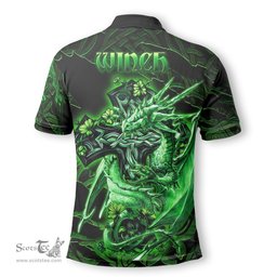 ScotsTee Shop Irish Winch Coat of Arms Irish Polo Shirt Family Crest Celtic Cross And Dragon Polo Shirt