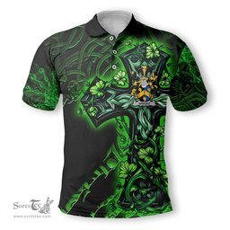 ScotsTee Shop Irish Wright Coat of Arms Irish Polo Shirt Family Crest Celtic Cross And Dragon Polo Shirt