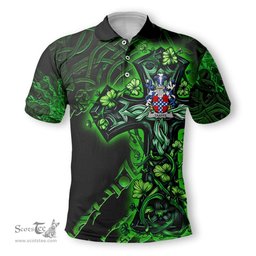 ScotsTee Shop Irish Taaffe Coat of Arms Irish Polo Shirt Family Crest Celtic Cross And Dragon Polo Shirt