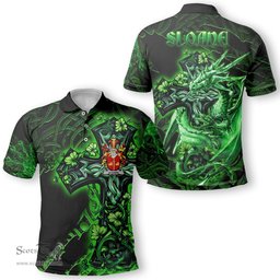 ScotsTee Shop Irish Sloane Coat of Arms Irish Polo Shirt Family Crest Celtic Cross And Dragon Polo Shirt