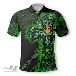 ScotsTee Shop Irish Preston Coat of Arms Irish Polo Shirt Family Crest Celtic Cross And Dragon Polo Shirt
