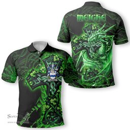 ScotsTee Shop Irish Meighe Coat of Arms Irish Polo Shirt Family Crest Celtic Cross And Dragon Polo Shirt