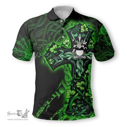 ScotsTee Shop Irish Power Coat of Arms Irish Polo Shirt Family Crest Celtic Cross And Dragon Polo Shirt