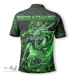 ScotsTee Shop Irish Micklethwait Coat of Arms Irish Polo Shirt Family Crest Celtic Cross And Dragon Polo Shirt