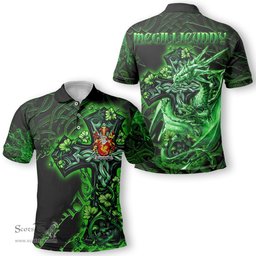 ScotsTee Shop Irish McGillicuddy Coat of Arms Irish Polo Shirt Family Crest Celtic Cross And Dragon Polo Shirt