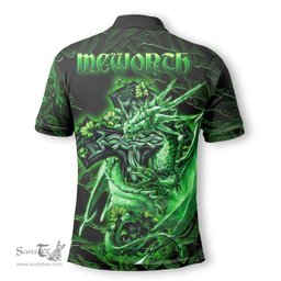 ScotsTee Shop Irish McWorth or MacWorth Coat of Arms Irish Polo Shirt Family Crest Celtic Cross And Dragon Polo Shirt