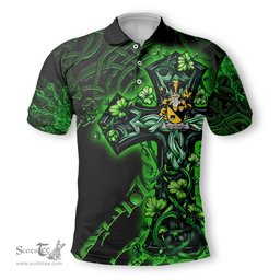 ScotsTee Shop Irish McGeough or McGough Coat of Arms Irish Polo Shirt Family Crest Celtic Cross And Dragon Polo Shirt