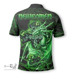 ScotsTee Shop Irish Newcomen or Newcombe Coat of Arms Irish Polo Shirt Family Crest Celtic Cross And Dragon Polo Shirt