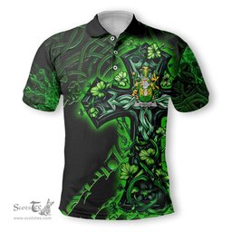 ScotsTee Shop Irish Reilly or O Reilly Coat of Arms Irish Polo Shirt Family Crest Celtic Cross And Dragon Polo Shirt